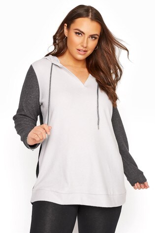 Yours Curve Grey Colour Block Hoodie