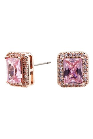Jon Richard Pink Rose Gold Plate Cubiz Zirconia Pink Stud Earrings - Gift Boxed