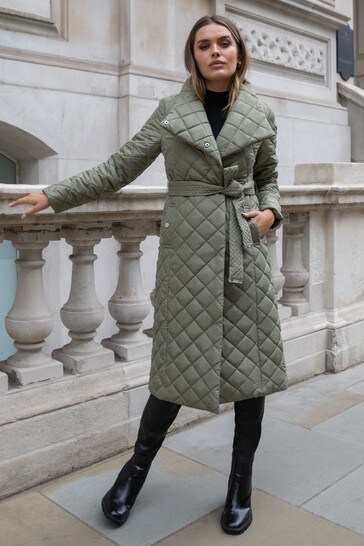 Lipsy Khaki Lightweight Quilted Wrap Coat