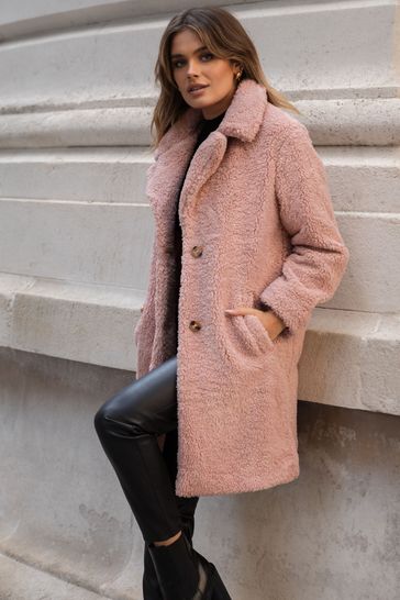 Next pink teddy coat shop