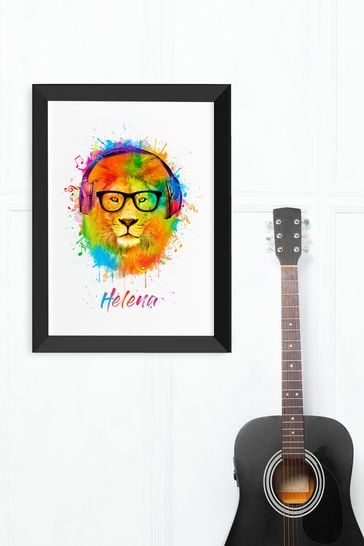 Personalised Wild Side Musical Lion Framed Print by Treat Republic