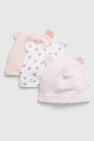 Light Pink Floral 100% Organic Cotton First Favorite Beanie Hat 3-Pack