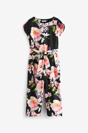 Black floral print jumpsuit top