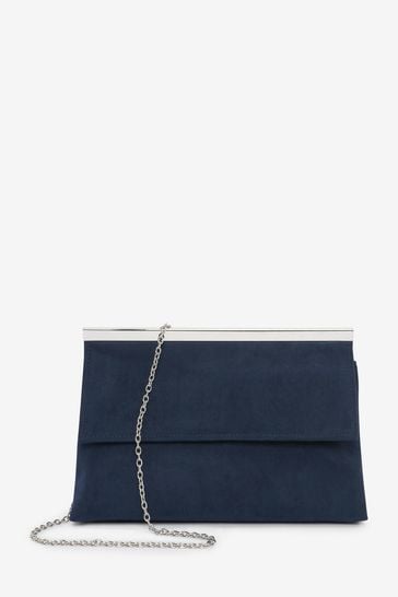 Navy Clutch Bag with Cross-Body Chain