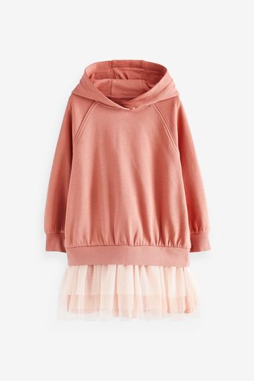 Rust Pink Hoodie Dress With Mesh Skirt 3 16yrs