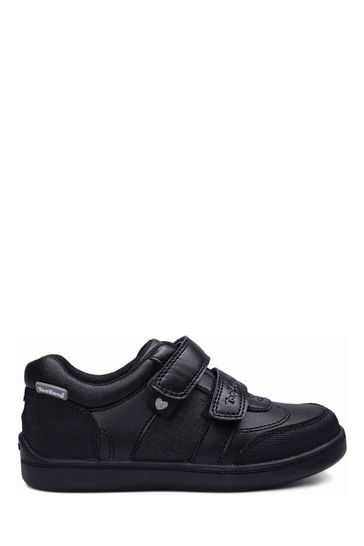 ToeZone Black Twin Strap Love Heart School Shoes