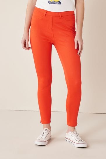 Red Orange Cropped Denim Jersey Leggings