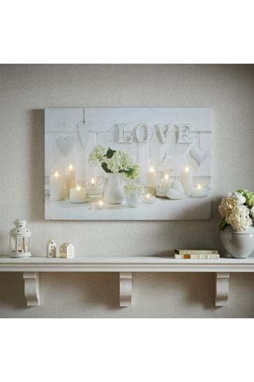 Art For The Home White Hearts & Love LED Canvas
