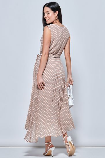 Buy Jolie Moi Pleated Chiffon High Low Brown Maxi Dress from Next