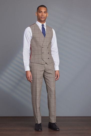 Buy Taupe Signature Angelico 100 Wool Check Suit Waistcoat from