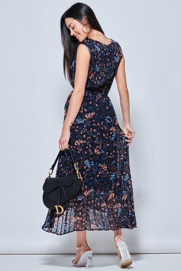 Buy Jolie Moi Blue Textured Chiffon Pleated Dress Next