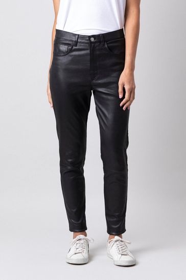 Lakeland Leather High Waisted Black Leather Trousers