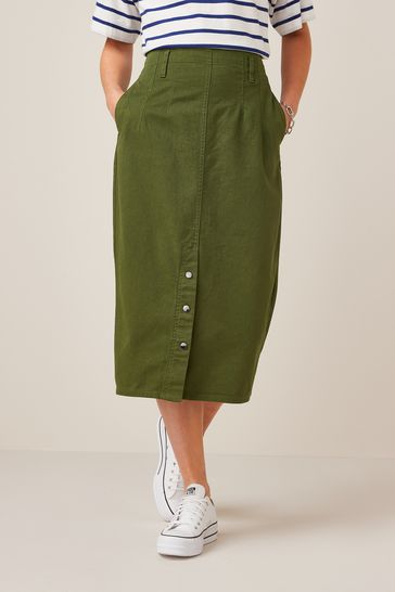 Khaki denim hotsell midi skirt