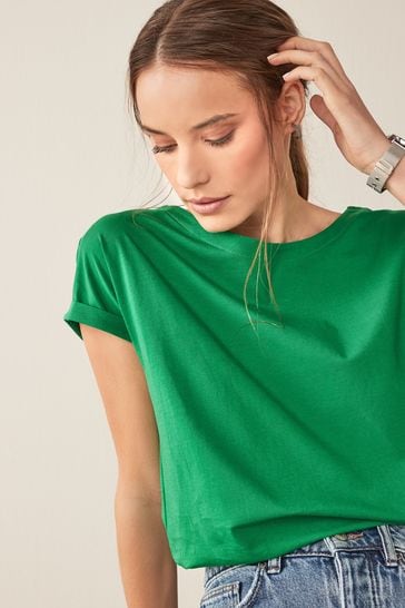 Cathalem Womens Basic T-Shirts Short Sleeve Rib Knit Tee Top,Green