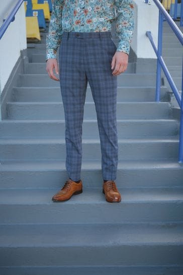 Mid Blue Check Suit: Trousers