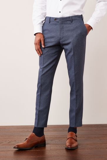Light Blue Slim Slim fit Puppytooth Fabric Suit Trousers