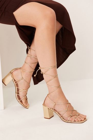 Caged sandals block heel clearance