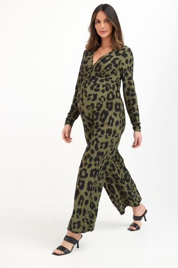 Buy Khaki Animal Print Maternity/Nursing Button Jumpsuit from Next