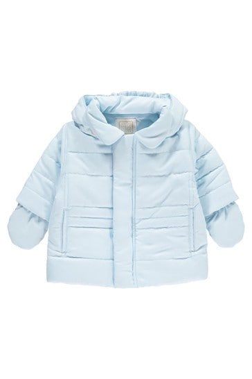Emile Et Rose Light Blue Microfibre Jacket With Detachable Hood And Mitts