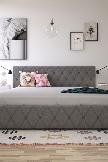 CosmoLiving Grey Elizabeth Linen Upholstered Storage Bed