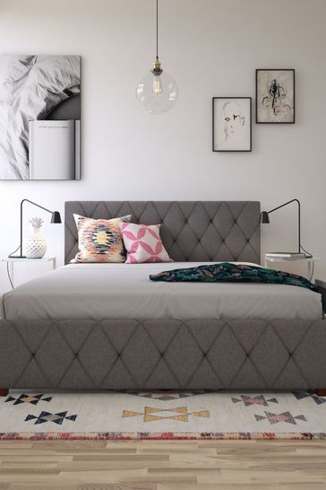 CosmoLiving Grey Elizabeth Linen Upholstered Storage Bed