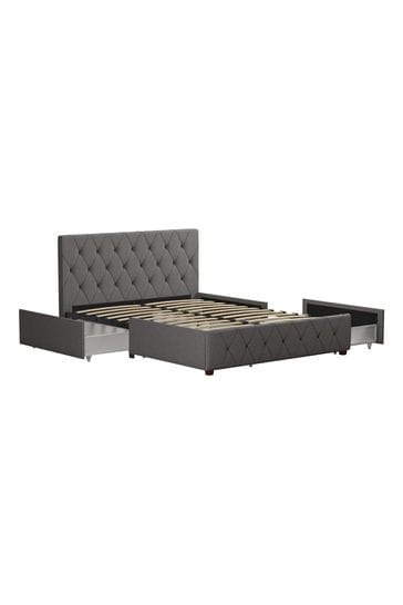 CosmoLiving Grey Elizabeth Linen Upholstered Storage Bed