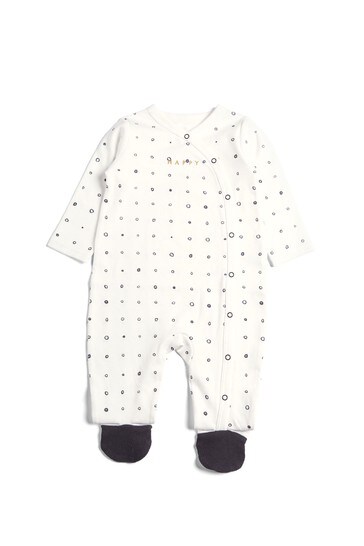 Mamas & Papas White Printed Happy Sleepsuit