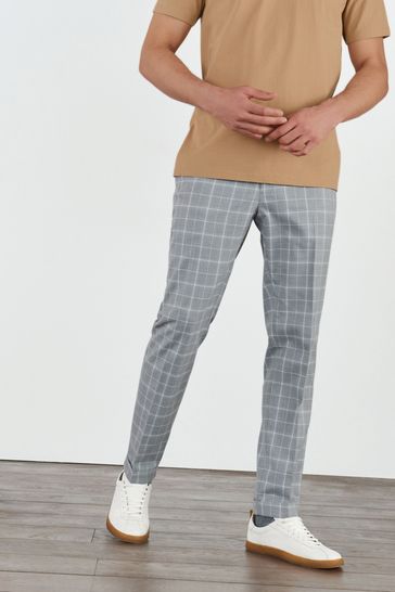 Grey Skinny Fit Check Formal Trousers