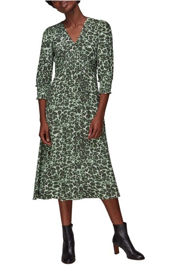 Whistles Clouded Leopard Shirred Dress