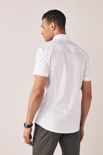 White fitted short sleeve sales shirt