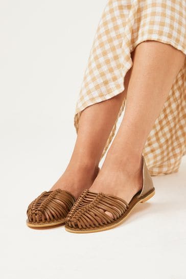 Tan Brown Forever Comfort® Leather 2 Part Woven Shoes