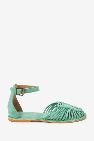 Green Ankle Strap Huarache Sandals