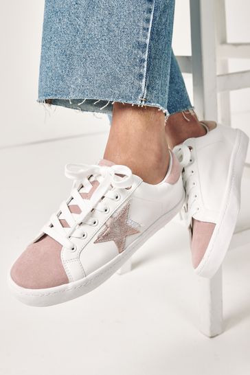 White & Rose Gold Wide Fit Forever Comfort® Star Lace-Up Trainers