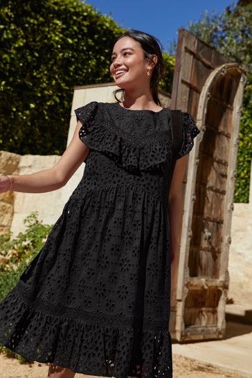 Buy Black Broderie Midi Summer Dress from Next Luxembourg