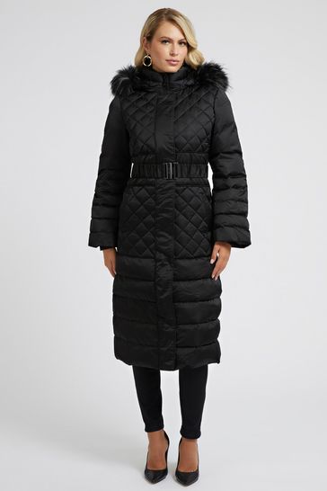 Guess Marlene Black Longline Quilted Down Jacket