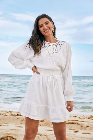 Buy White Broderie Cutwork Short Summer Dress from Next Luxembourg