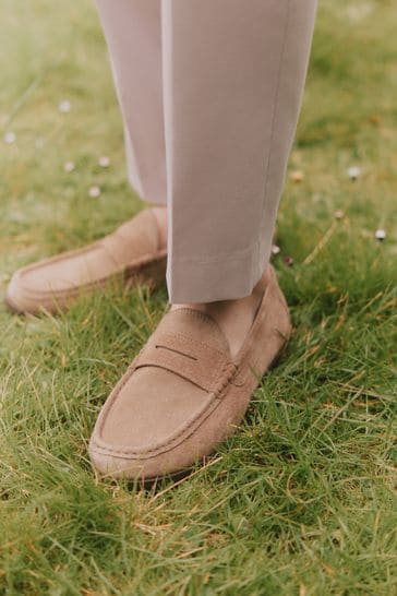 Tan Brown Suede Regular Fit Penny Loafers