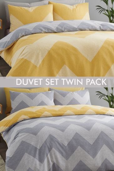 Catherine Lansfield Grey Chevron Geo Twin Pack Duvet Cover and Pillowcase Set