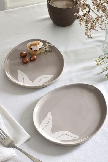 Mink Brown Taupe Bunny Rabbit Set of 2 Side Plates