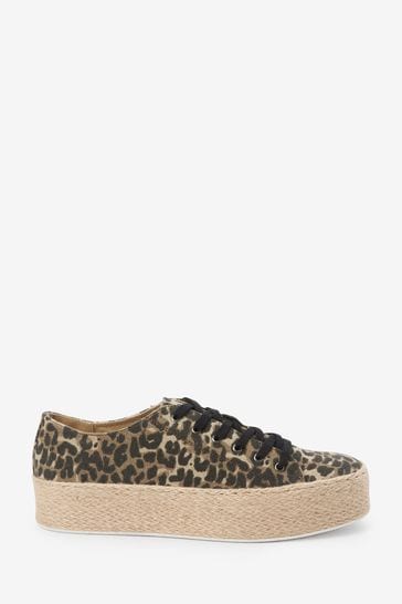 Animal Print Lace Up Forever Comfort® Espadrille Flatform Trainers