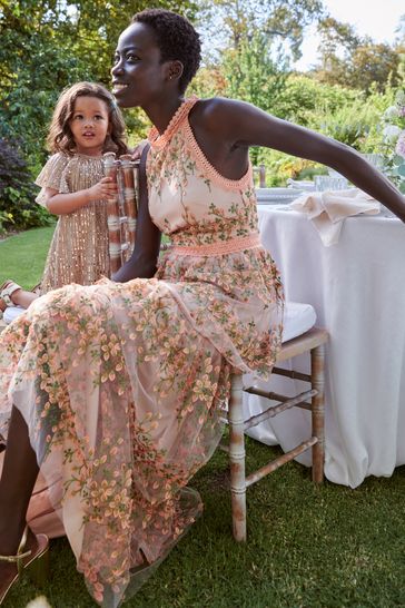 Blush pink floral sales dress