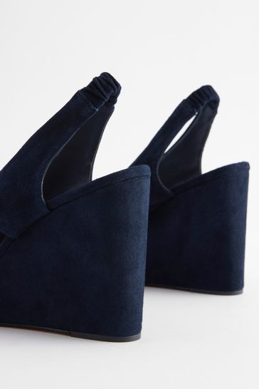 Navy blue leather wedges hot sale