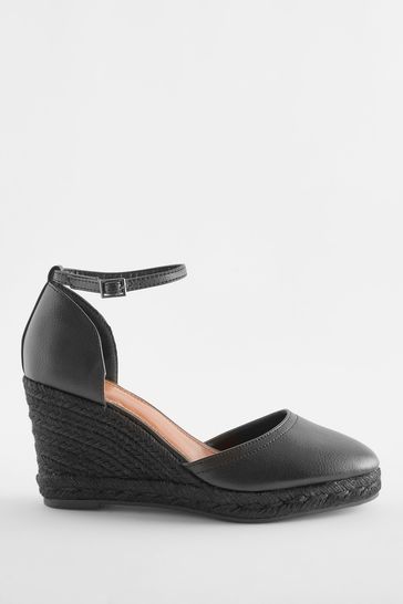 Black leather wedges closed toe clearance