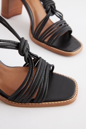 Knotted strappy block heeled sandals new arrivals