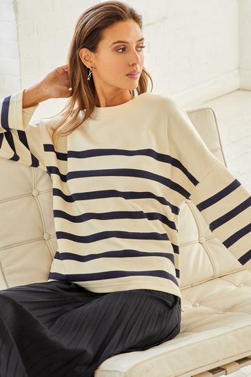 Ecru Cream/Navy Blue Smart Stripe Sweatshirt