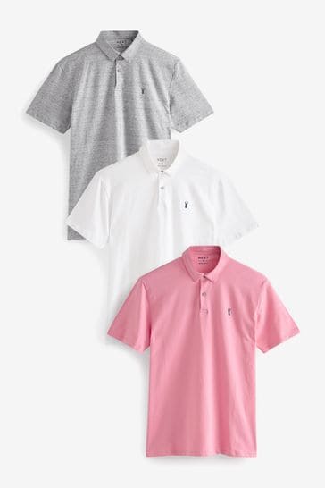 White/Pink/Grey Jersey Polo Shirts 3 Pack