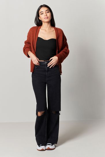 Buy Rust Brown Tipped Gold Button Cardigan from Next Ireland
