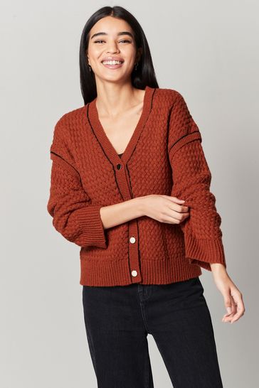 Buy Rust Brown Tipped Gold Button Cardigan from Next Ireland