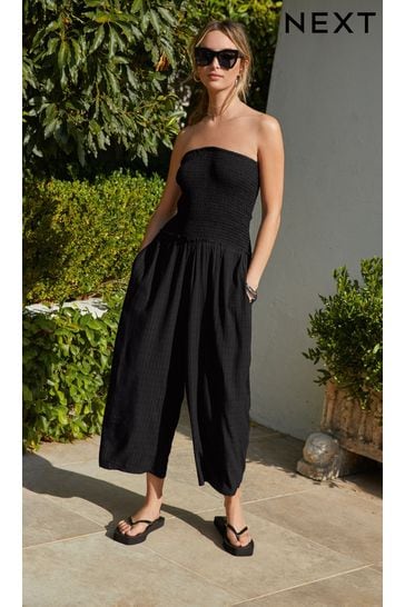 Buy Black Shirred Bandeau Jumpsuit from Next Luxembourg