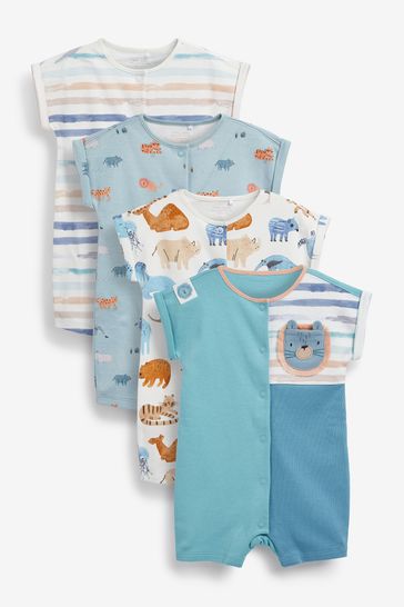 Green Watercolour Character 4 Pack Baby Printed Rompers (0mths-3yrs)
